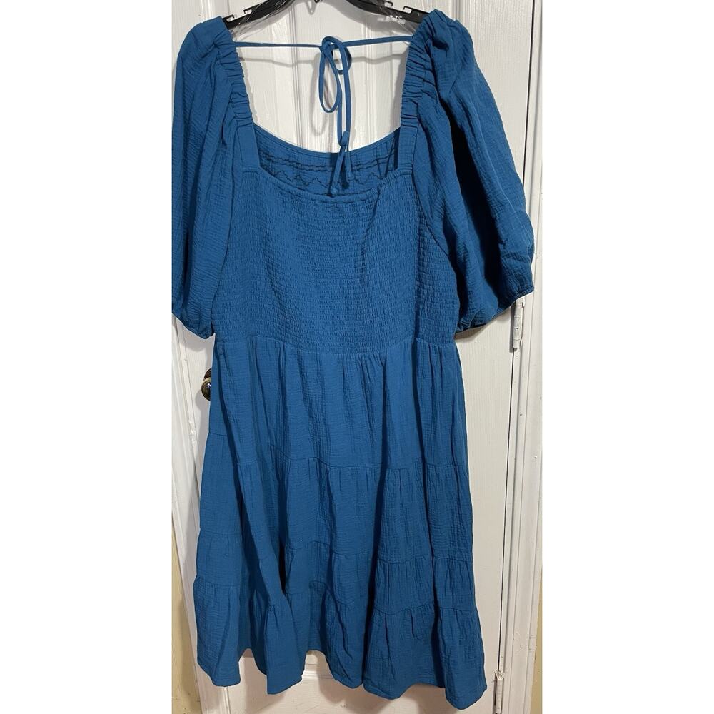 NWT Nurture by Westbound Women Size 3X Teal Blue Boho Short Sleeve Dress Cotton - Picture 3 of 4